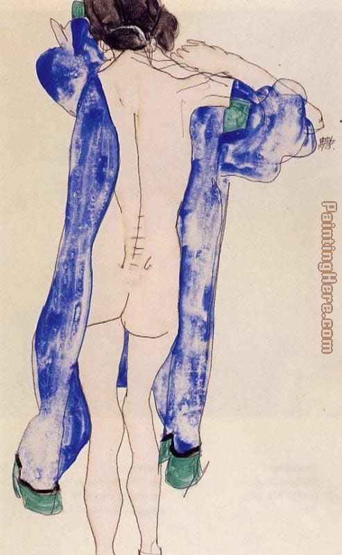 Standing Female Nude in a Blue Robe
